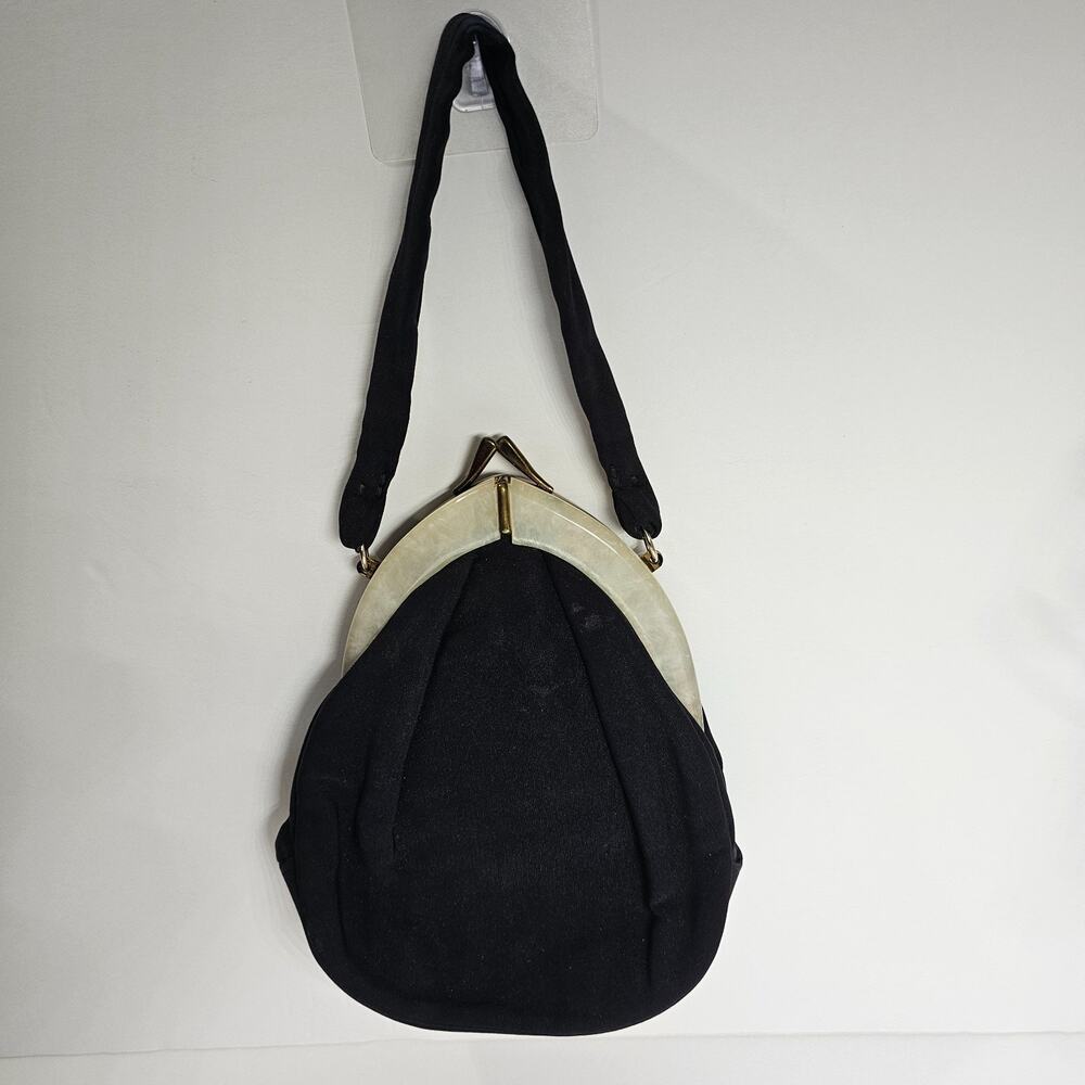 Ingber Black Fabric Evening Bag Purse Pearlized Lucite Trim 1940s MCM Vintage